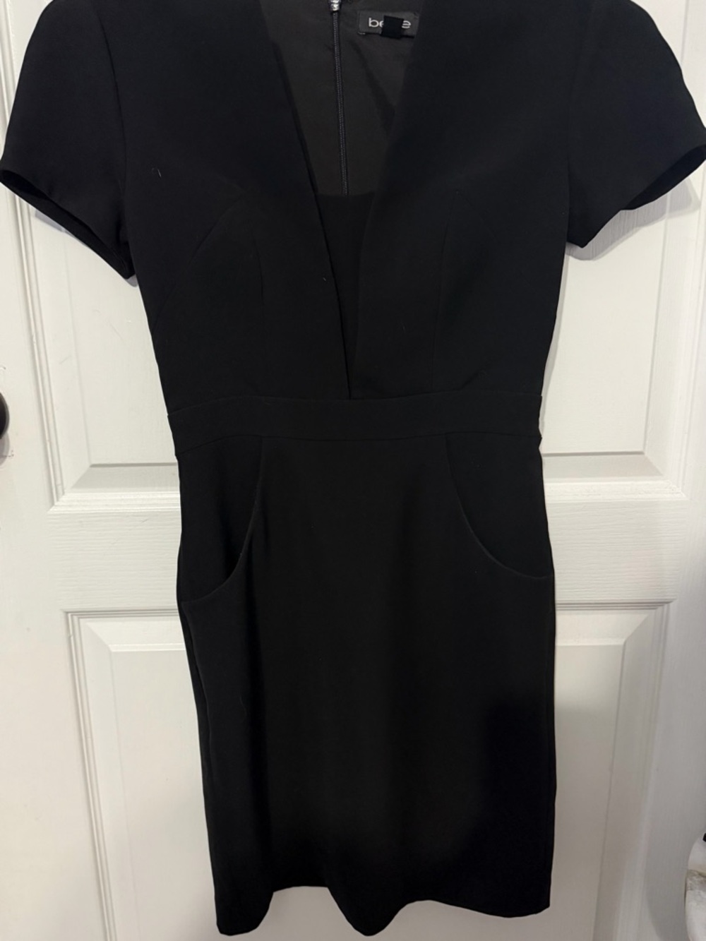 bebe Black Short-Sleeve V-Neck Mini Dress